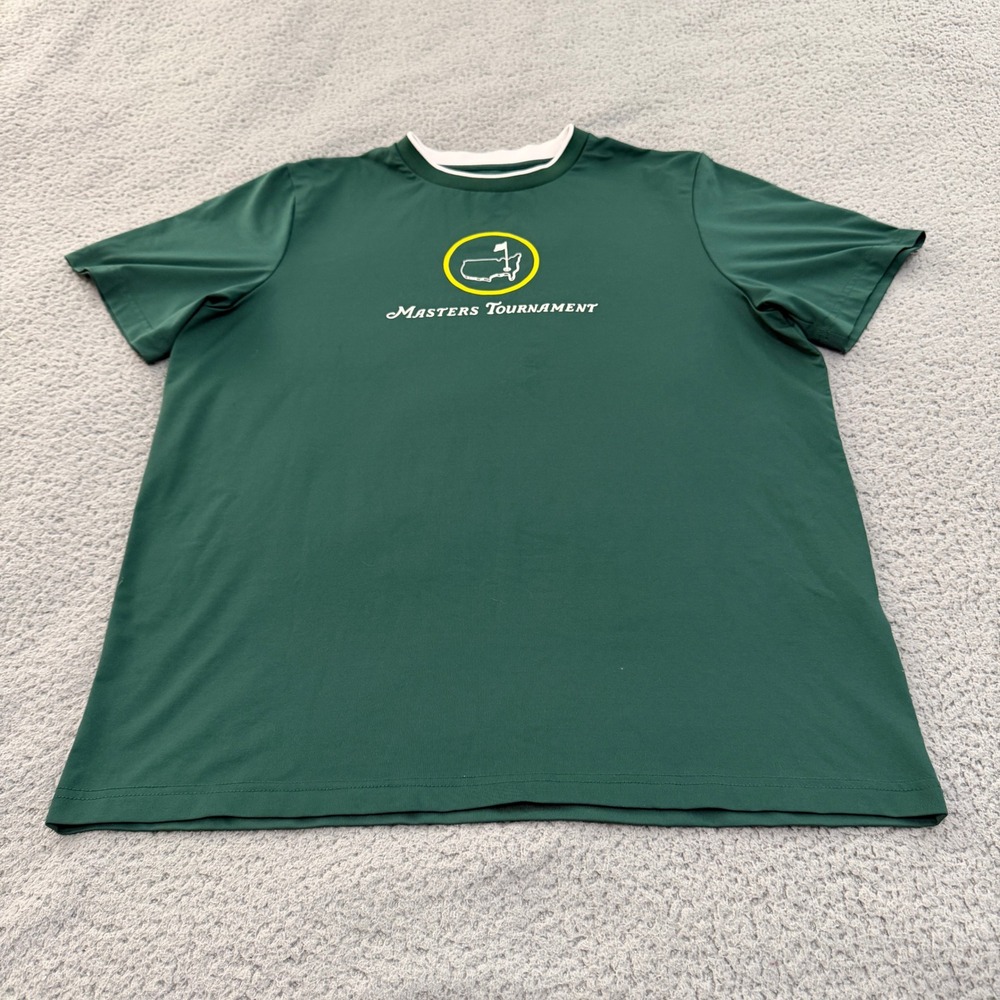 Masters Performance T-Shirt Mens Sz Medium Green Logo Golf Short Sleeve Stretch
